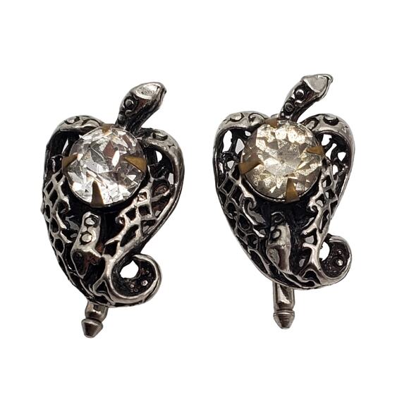 Snake Reptile Crystal Tuxedo Shirt Buttons Cufflinks Silver Tone Rhinestone Vtg - Picture 10 of 11